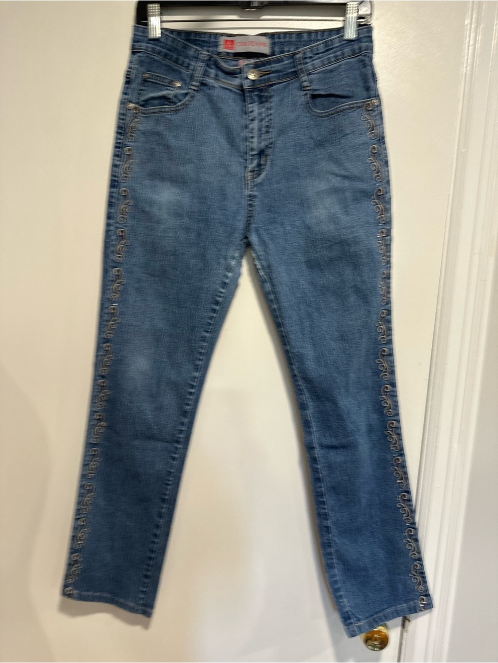COS Jeans Y2K Gold embroidered Rhinestones embellished Sz:8 medium wash jeans